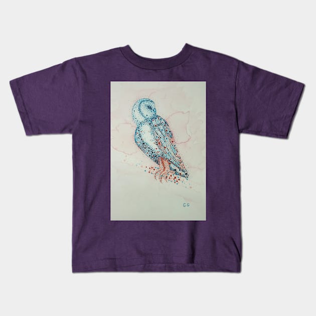 Owl in pointillism - originally created in acrylics Kids T-Shirt by GarryGreenwood